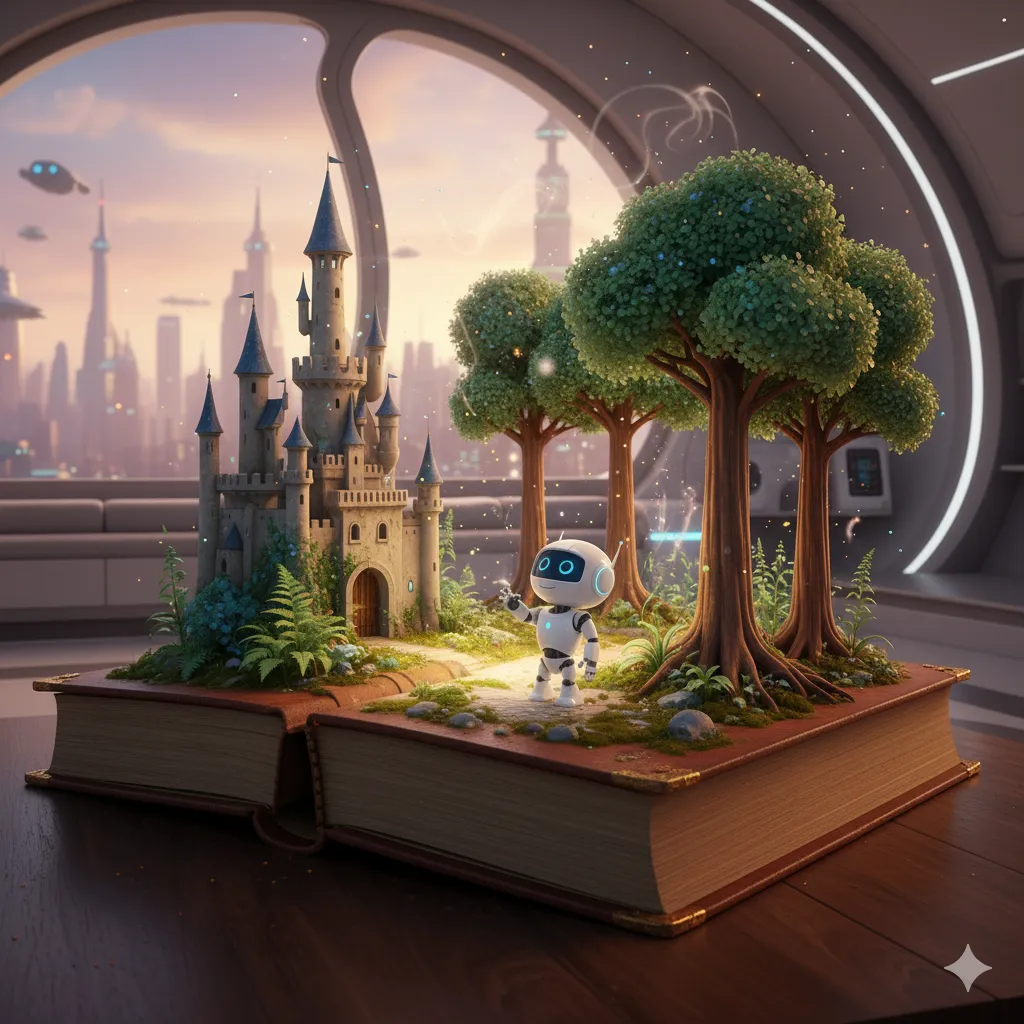 Illustration of a storybook scene coming to life for the Digital Storytelling category.